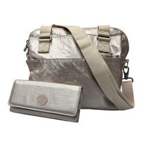 Kipling Felicity Women's Metallic Gold Shoulder Crossbody Bag and Wallet Set